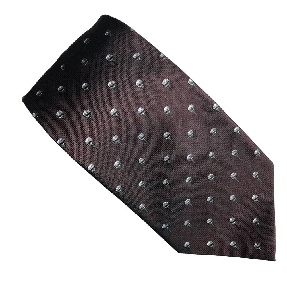 Nicklaus Maroon Wine Red Gray Golf Ball Tee Novelty Silk Pointed Office Neck Tie